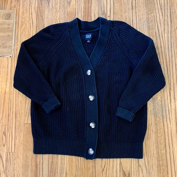 GAP Women’s Oversized Black Button-Front Woven Cotton Knit Cardigan Sweater Soft - Picture 5 of 13